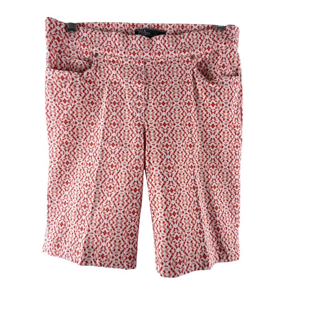 89th‎ & Madison Womens S Red White Geometric Bermuda Shorts Stretch Pull On